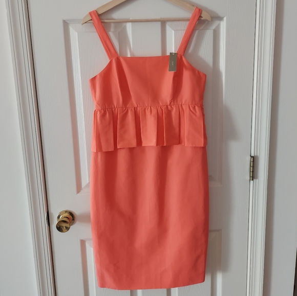 NWT J Crew Coral Cotton Silk Classic Faille Peplum Party Dress Size 4 - Picture 1 of 5